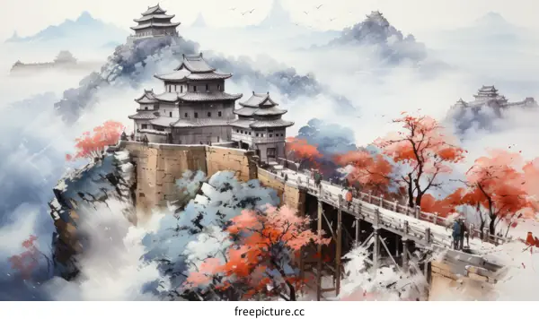 ancient chinese architecture landscape painting