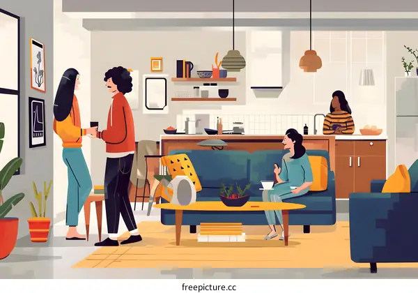 Friends Chatting And Relaxing In A Modern Apartment