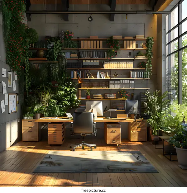 home office with plants