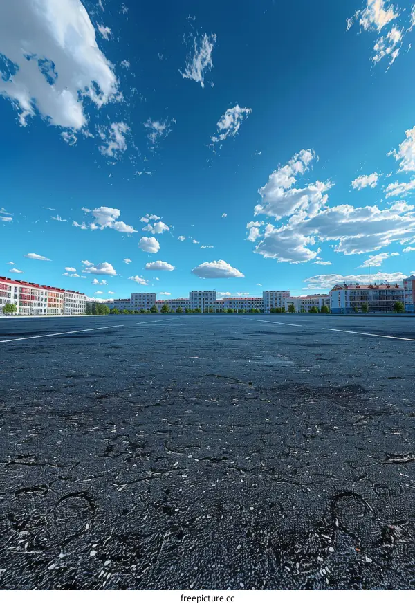 Empty Parking Lot Under Blue Skies