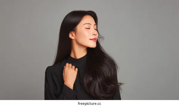 Asian Woman Portrait with Long Black Hair