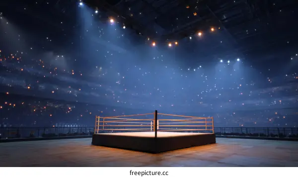 Empty Boxing Ring in a Grand Arena