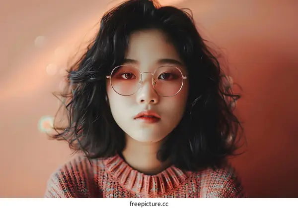 Portrait of a Young Asian Woman Wearing Glasses