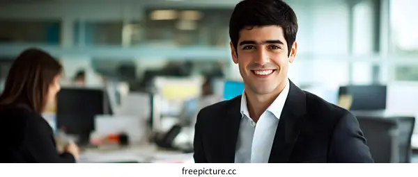 Smiling Businessman in Modern Office Setting
