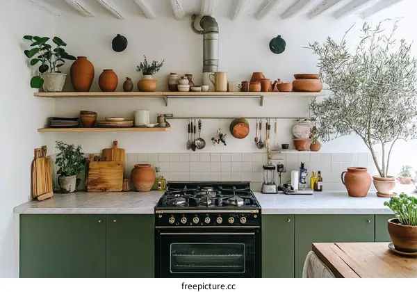 Rustic Modern Kitchen with Earthenware Decor