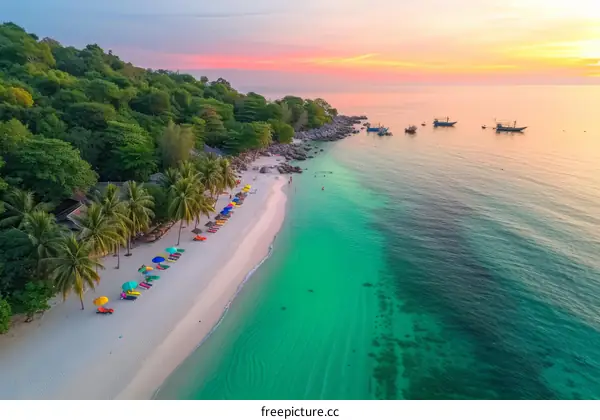 Beach with palm trees, white sand and turquoise water
