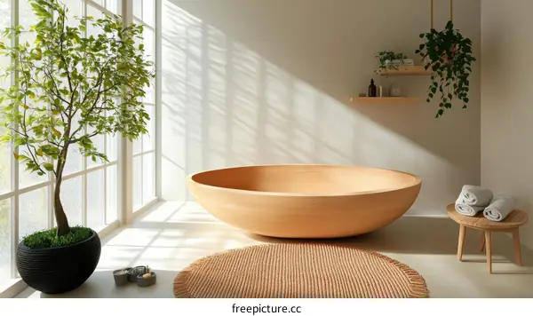 Modern Minimalist Wooden Bathtub Interior Design