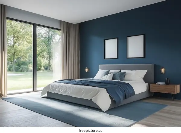 Modern Bedroom Interior Design with Elegant Blue Accents