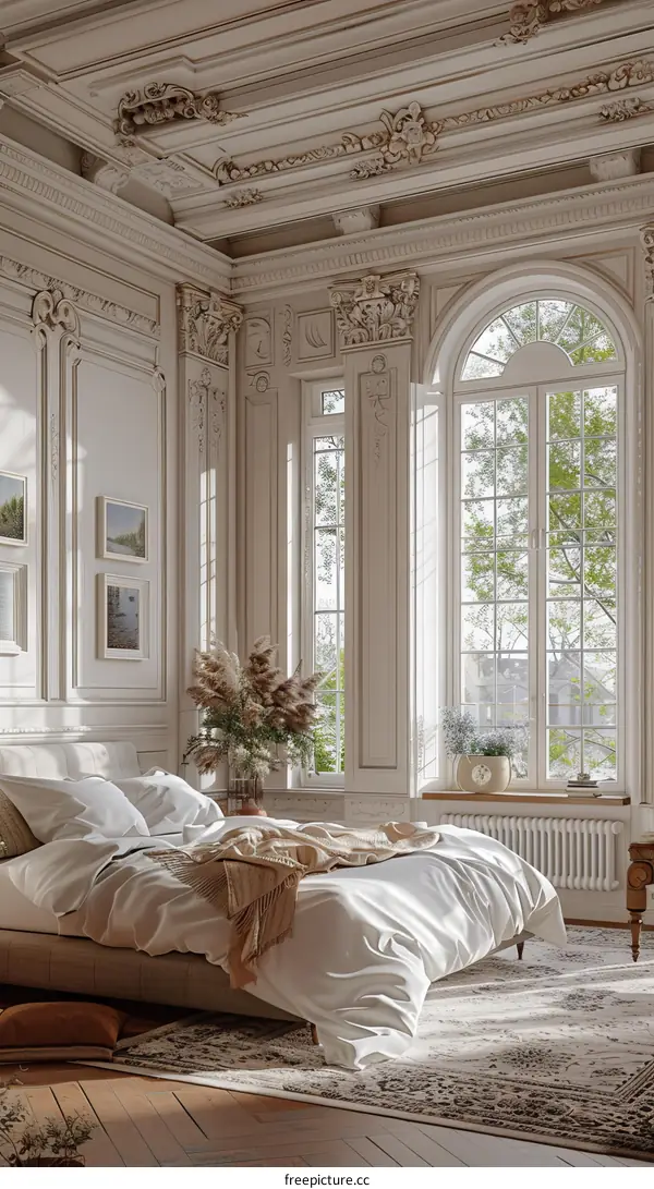 Elegant Beige Bedroom with Classic Architecture