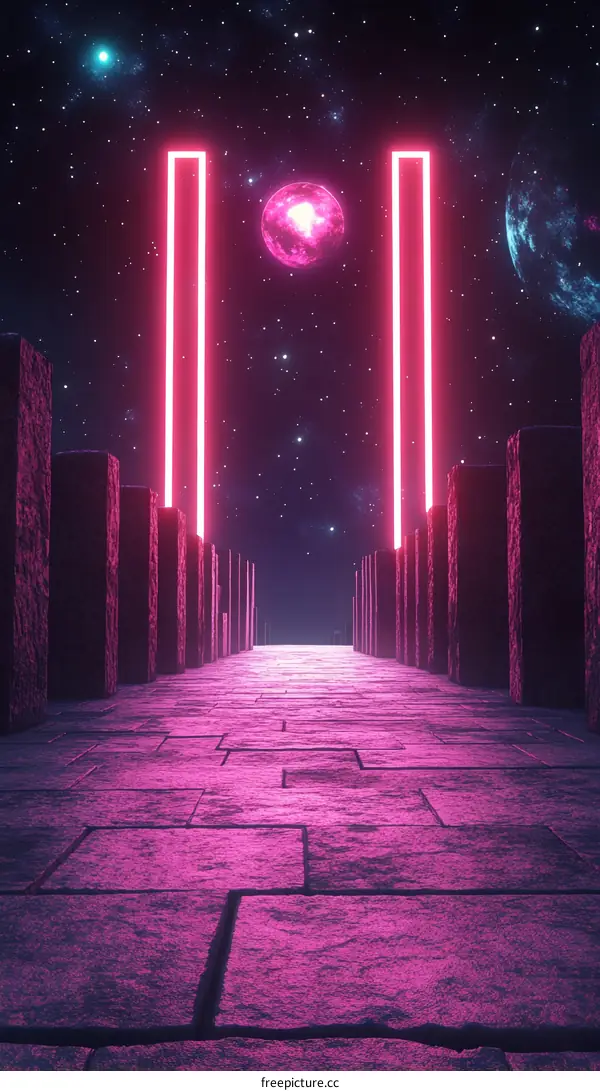 Neon Pink Pathway to the Cosmos
