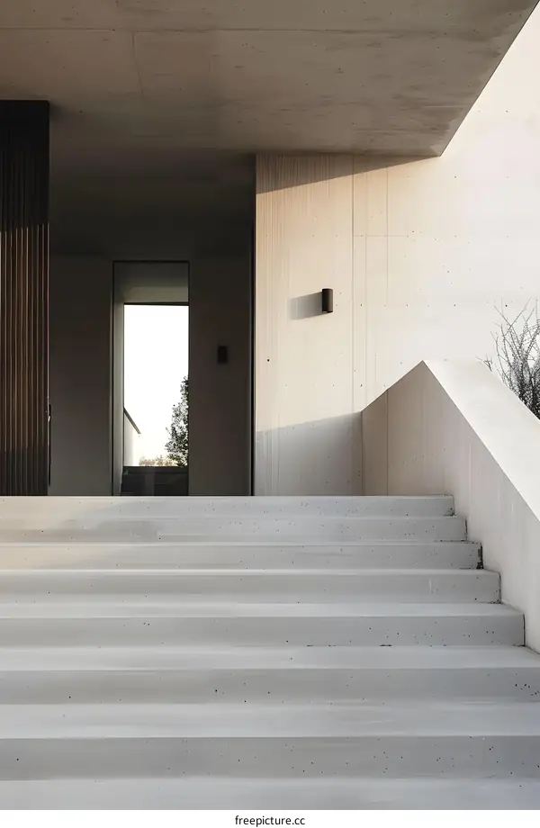 Modern Concrete Stairs and Entrance to Home