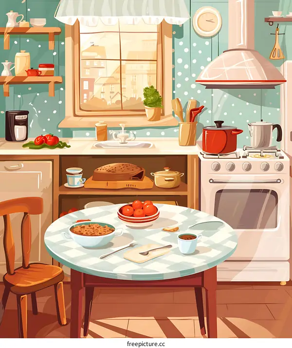 Cozy Kitchen Interior with Table Setting and Window