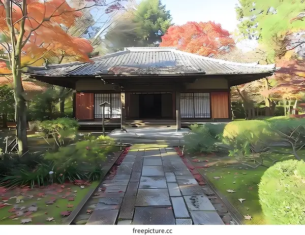 A traditional Japanese house with a beautiful garden