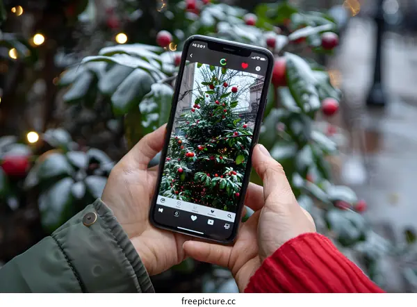 Taking a Photo of a Christmas Tree on a Phone
