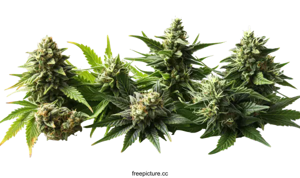 [Transparent Background PNG]Closeup of cannabis buds with vibrant green leaves