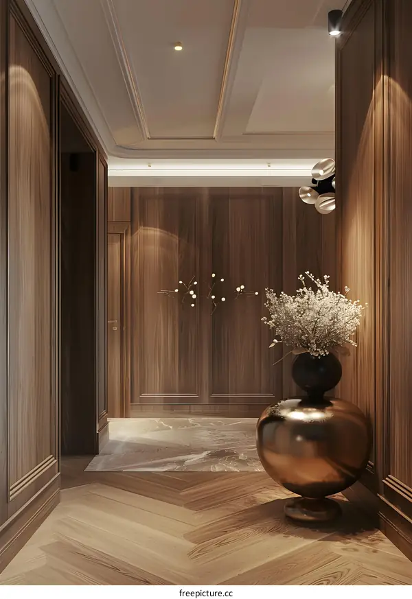 Modern Minimalist Interior Design Hallway With Wooden Walls