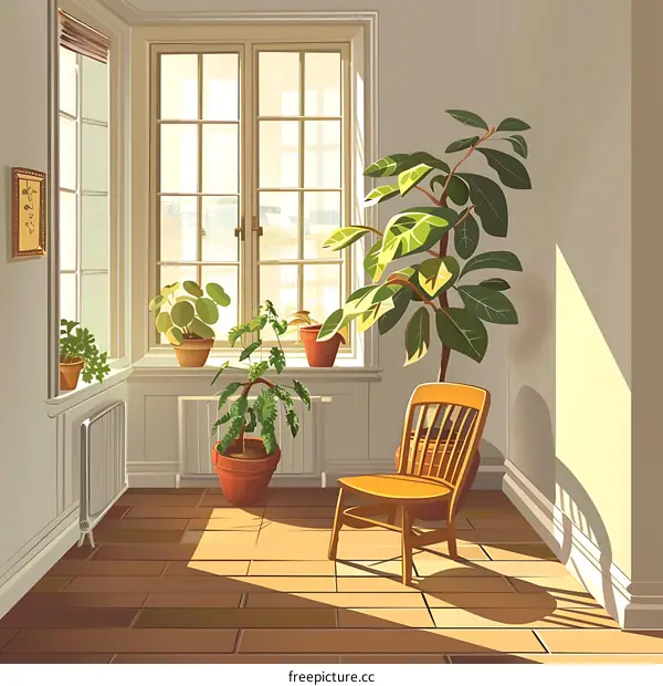 Sunlight Streaming Through a Window in a Room with Plants