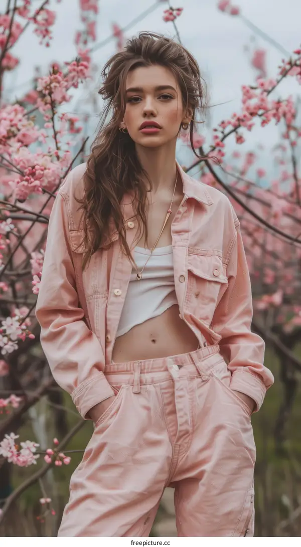 Pink Spring Fashion in a Blooming Garden