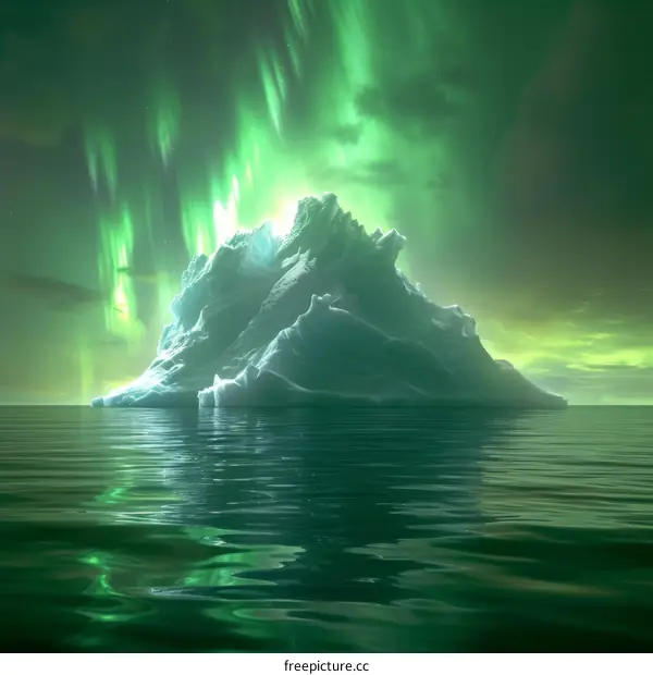 Iceberg In The Arctic Sea With Aurora In The Background