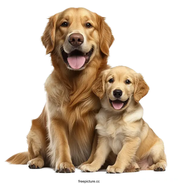 [Transparent Background PNG]Golden Retriever Mother and Puppy