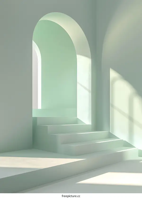 Abstract Minimalist White and Green Archway Interior Design