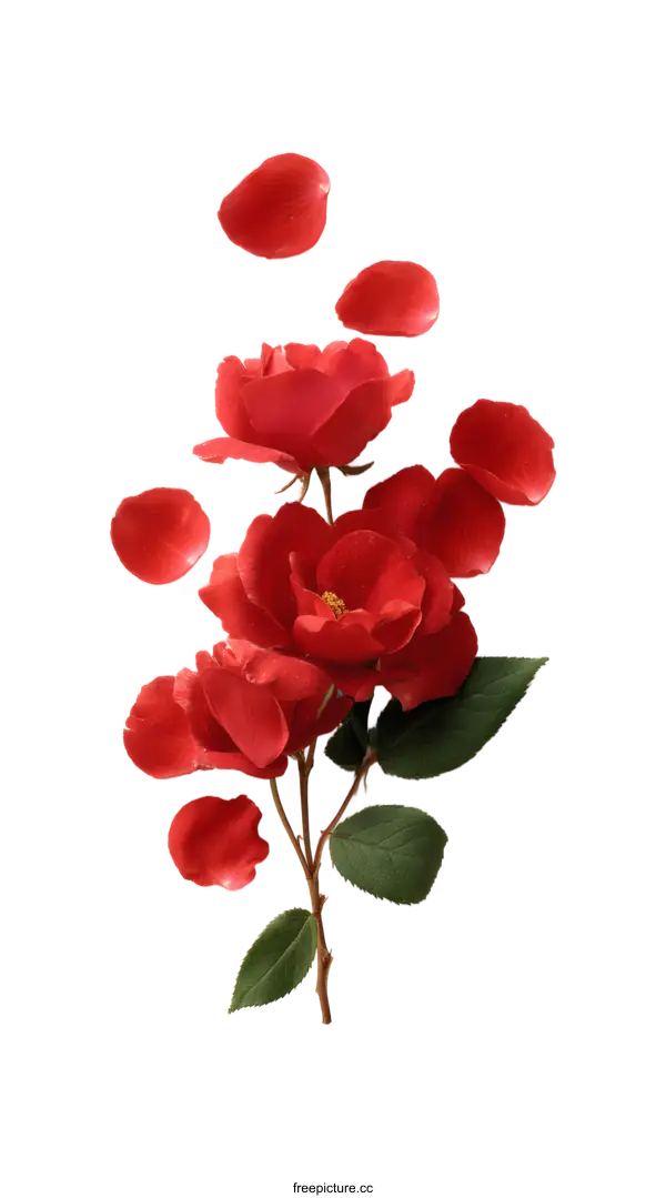[Transparent Background PNG]Red Rose Bouquet with Petals on White Background
