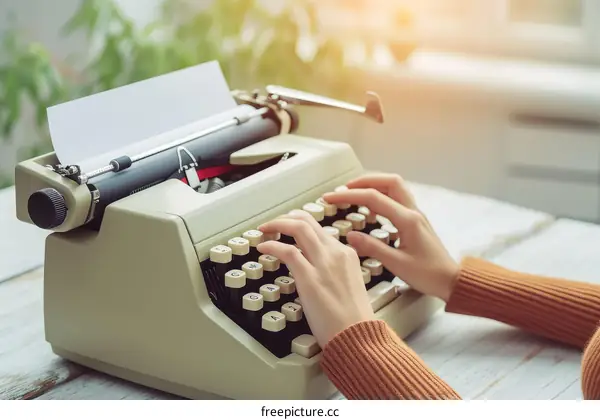 A person is typing on a vintage typewriter