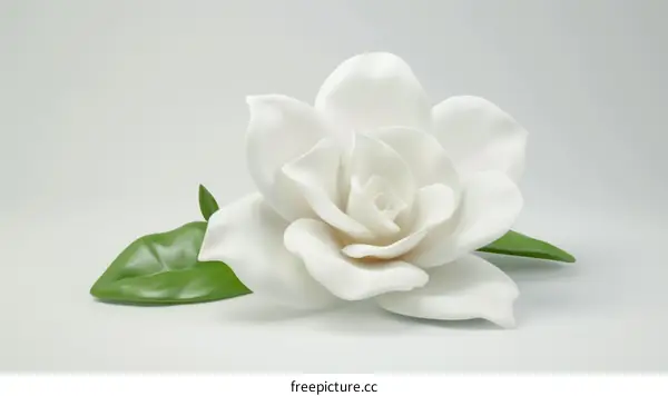 3D rendering of a white gardenia flower with green leaves