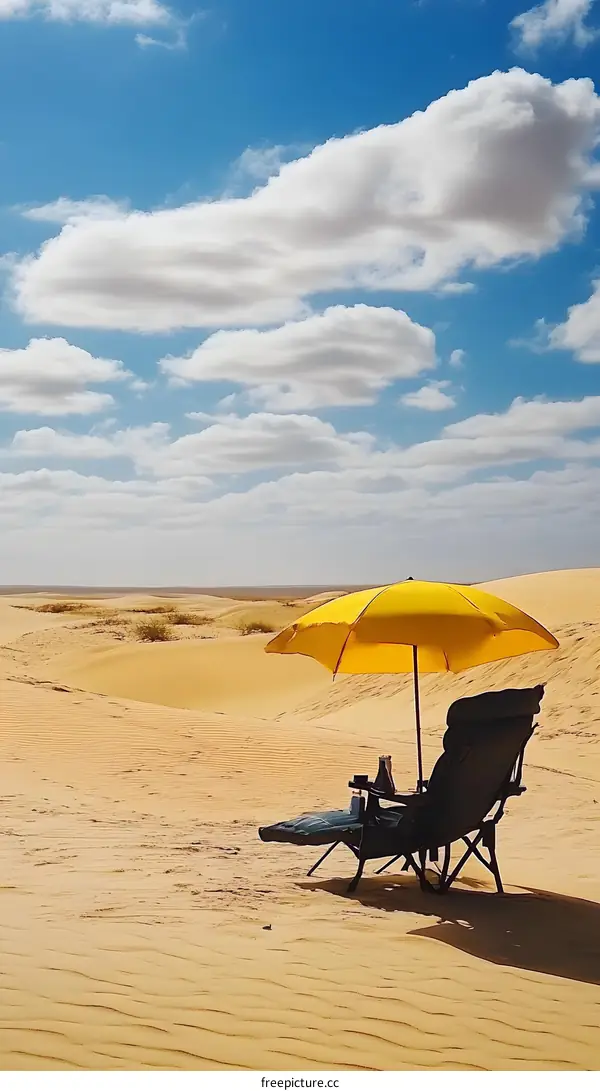 Yellow Umbrella Beach Chair Desert Landscape