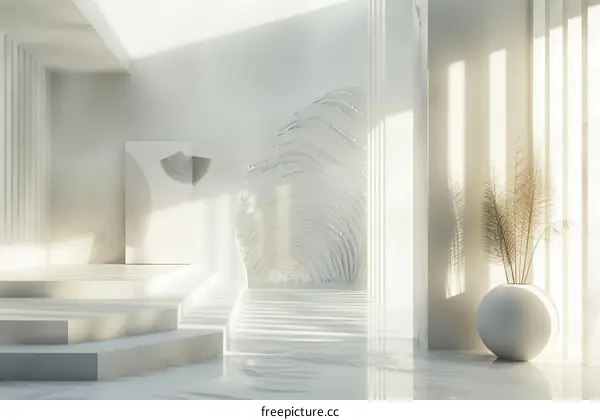 Modern Minimalist White Interior Design: Sunlit Hallway