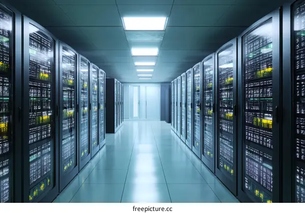 Modern Data Center with Rows of Server Racks