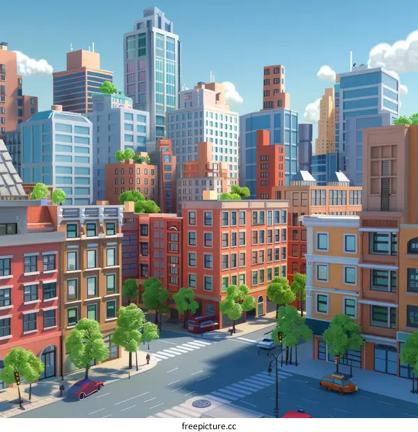 Cartoon Cityscape with Diverse Buildings