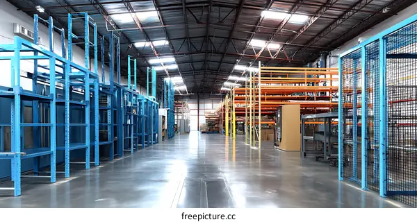 Large Industrial Warehouse Interior with Storage Racks