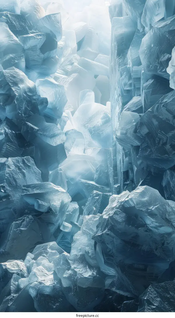 Ice cave with blue light shining through