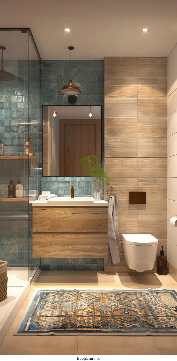 Modern Bathroom Interior Design with a Rug