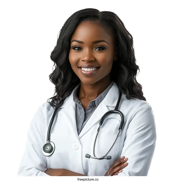 [Transparent Background PNG]Portrait of a Confident African American Female Doctor
