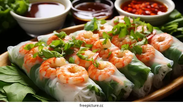 Fresh Vietnamese Spring Rolls with Shrimp, Rice Noodles & Dipping Sauce