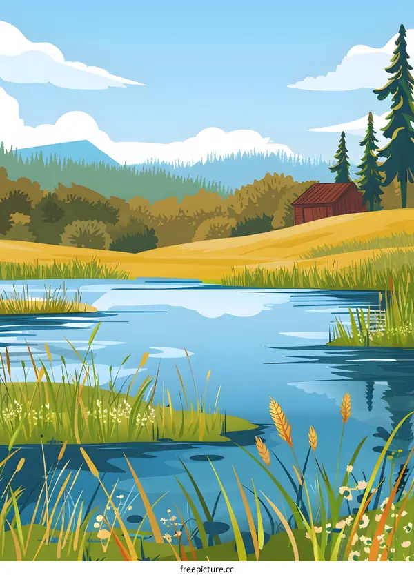 Calm River Landscape Illustration