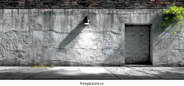Urban Concrete Alleyway with Sunlight and Doorway