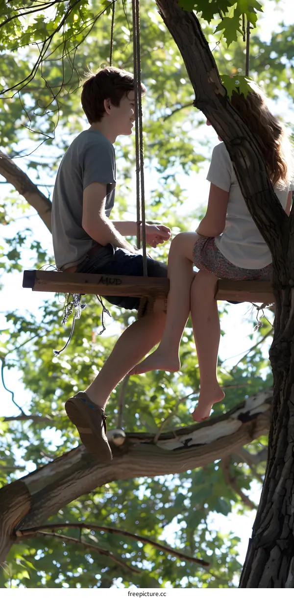 Couple Sitting on a Tree Swing