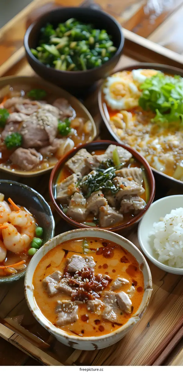 Delicious Asian Cuisine with Various Dishes