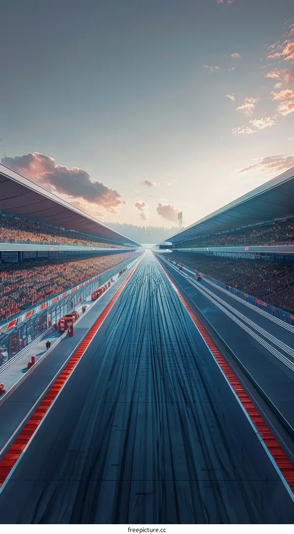Formula One Race Track with Empty Grandstands