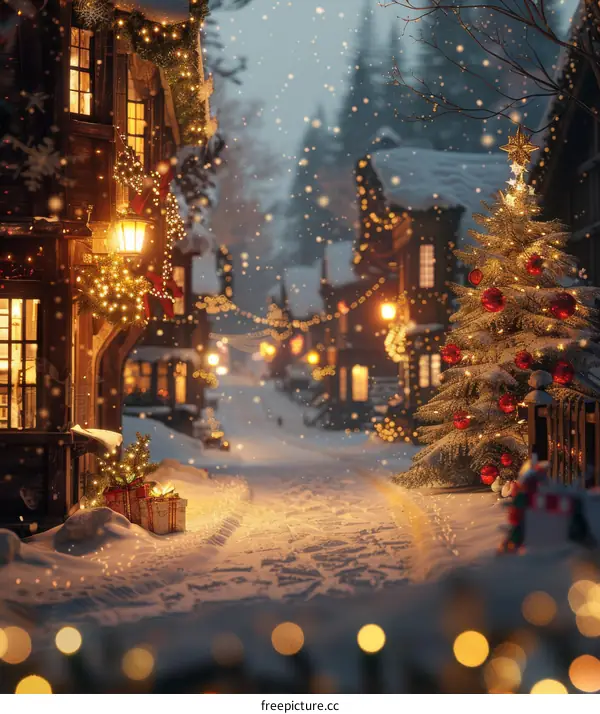 Snowy Christmas Village at Night
