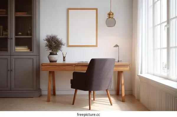 Cozy Home Office Workspace with Wooden Desk