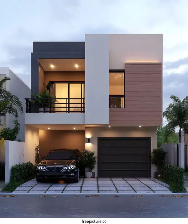 Modern Two Story House With Balcony And Garage