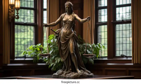 Themis statue with sword and scales of justice