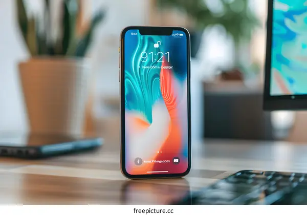 Close Up of Smartphone on Wooden Table