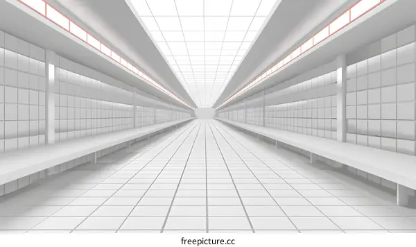 White Empty Supermarket Aisle Perspective