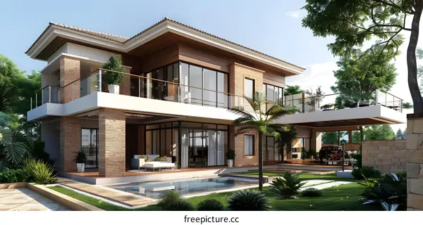 Modern house with palm trees