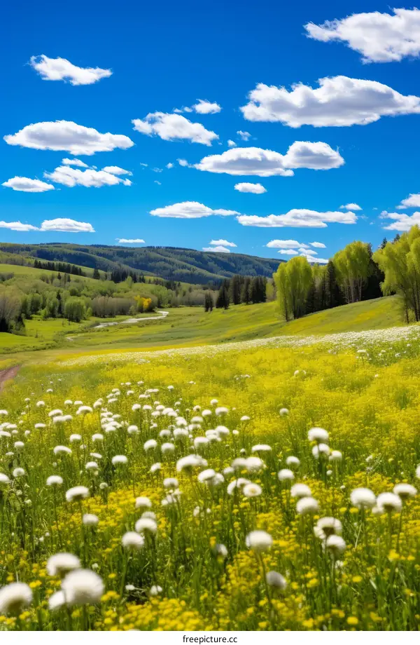 idyllic mountain meadow landscape with wildflowers